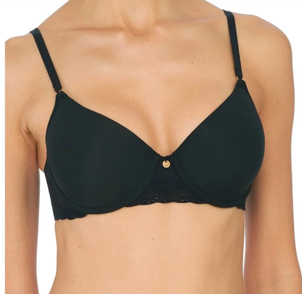 Natori Bliss Perfection Seamless T-Shirt Bra Black full coverage sz 36DDD